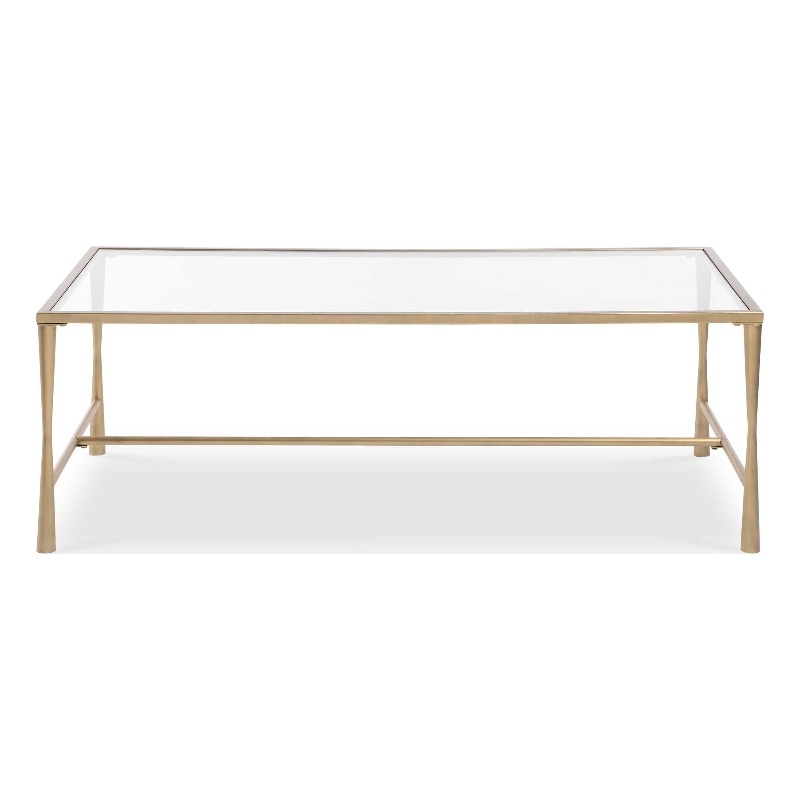 Coffee Table- 47 Inch Rectangular Glass Top- Antique Gold Iron