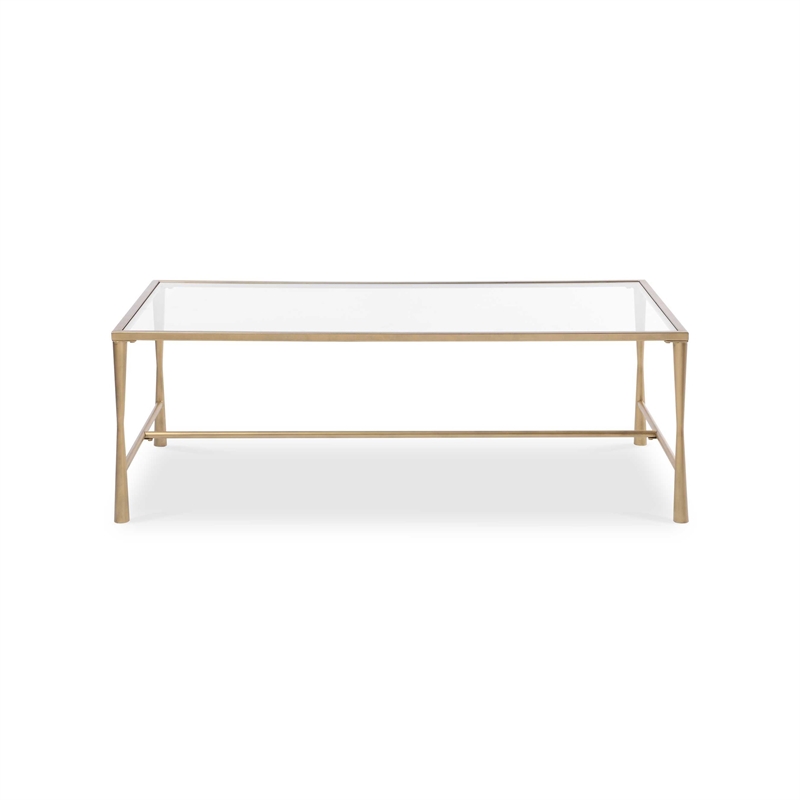 Coffee Table- 47 Inch Rectangular Glass Top- Antique Gold Iron
