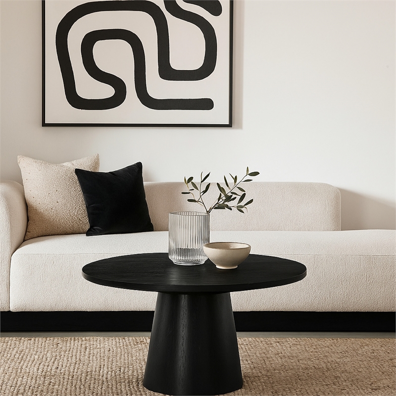 Coffee Table- Cone Pedestal Base- 29 Inch Round Top in Black