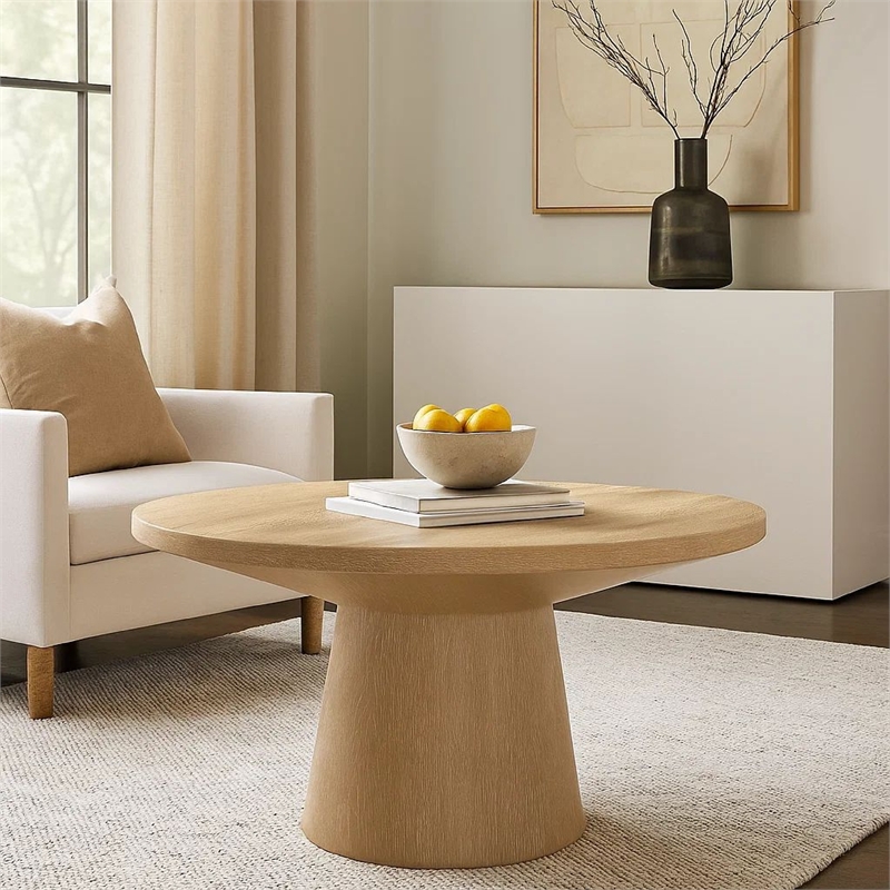Coffee Table- Pedestal Base- 29 Inch Round Top in Oak Brown