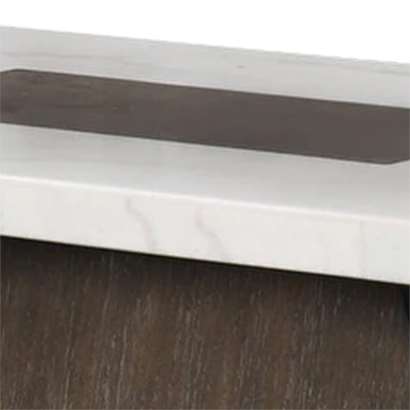 Coffee Table- 48 Inch White Marble- Walnut Brown Pedestal Base