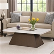 Coffee Table- 48 Inch White Marble- Walnut Brown Pedestal Base