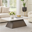 Coffee Table- 48 Inch White Marble- Walnut Brown Pedestal Base