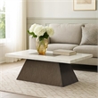 Coffee Table- 48 Inch White Marble- Walnut Brown Pedestal Base