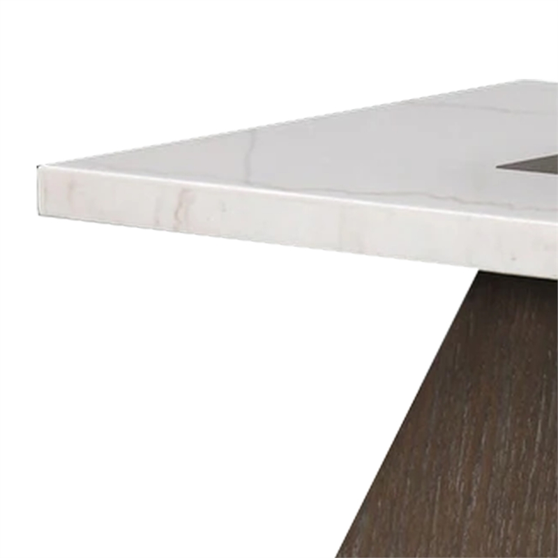 Coffee Table- 48 Inch White Marble- Walnut Brown Pedestal Base