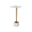 Accent Table- 11 Inch Square Glass Top- White Marble- Retro Brass