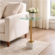 Accent Table- 11 Inch Square Glass Top- White Marble- Retro Brass