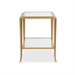 Accent Table- 18 Inch Glass Top- Bottom Open Shelf- Gold Leaf Iron