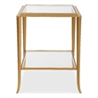 Accent Table- 18 Inch Glass Top- Bottom Open Shelf- Gold Leaf Iron