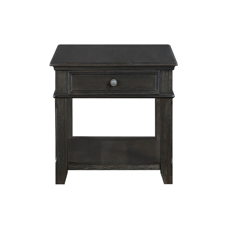 Side End Table w USB Port- 27 Inch Top- 1 Drawer- Charcoal Black