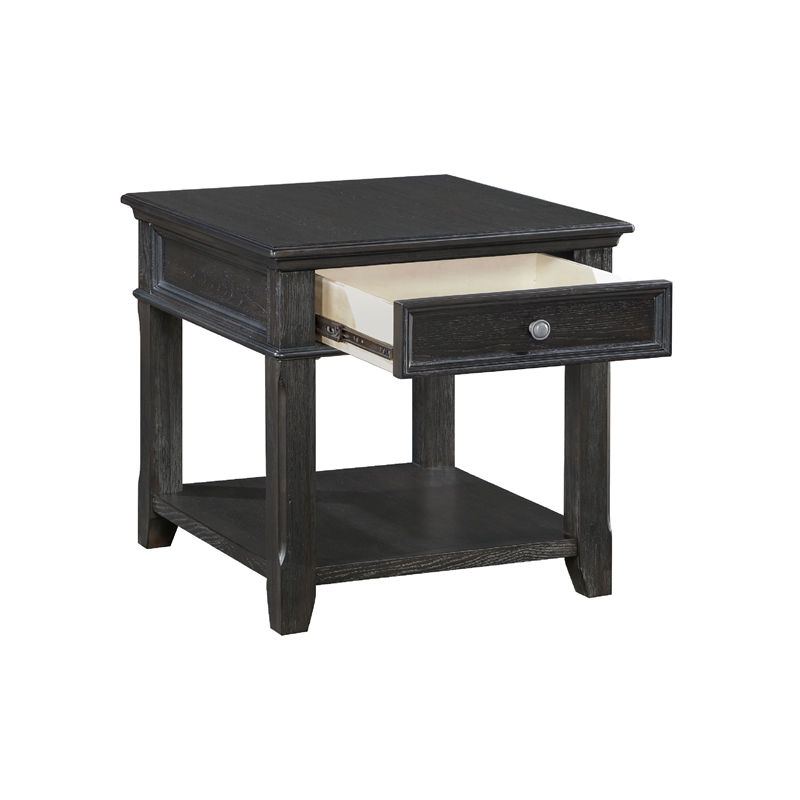Side End Table w USB Port- 27 Inch Top- 1 Drawer- Charcoal Black