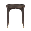 Side End Table- 24 Inch Round Top- Gold Capped Legs- Dark Brown