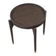 Side End Table- 24 Inch Round Top- Gold Capped Legs- Dark Brown