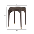 Side End Table- 24 Inch Round Top- Gold Capped Legs- Dark Brown