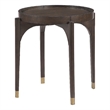 Side End Table- 24 Inch Round Top- Gold Capped Legs- Dark Brown