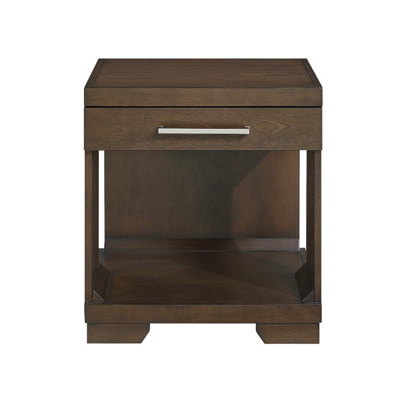 Side End Table- 24 Inch Top- 1 Drawer with Handle- Espresso Brown