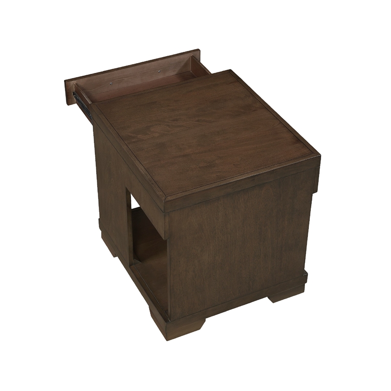 Side End Table- 24 Inch Top- 1 Drawer with Handle- Espresso Brown