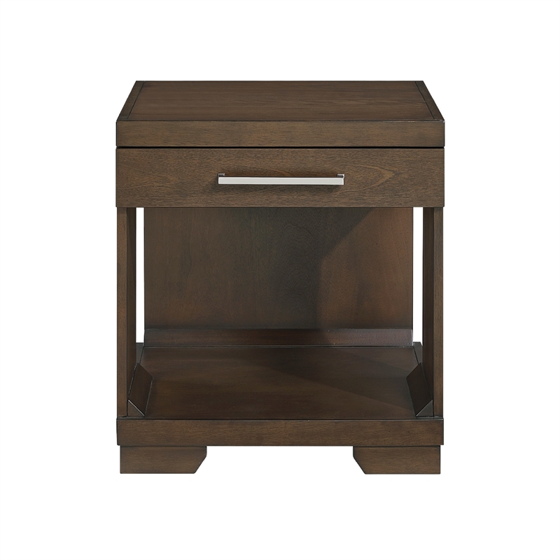 Side End Table- 24 Inch Top- 1 Drawer with Handle- Espresso Brown
