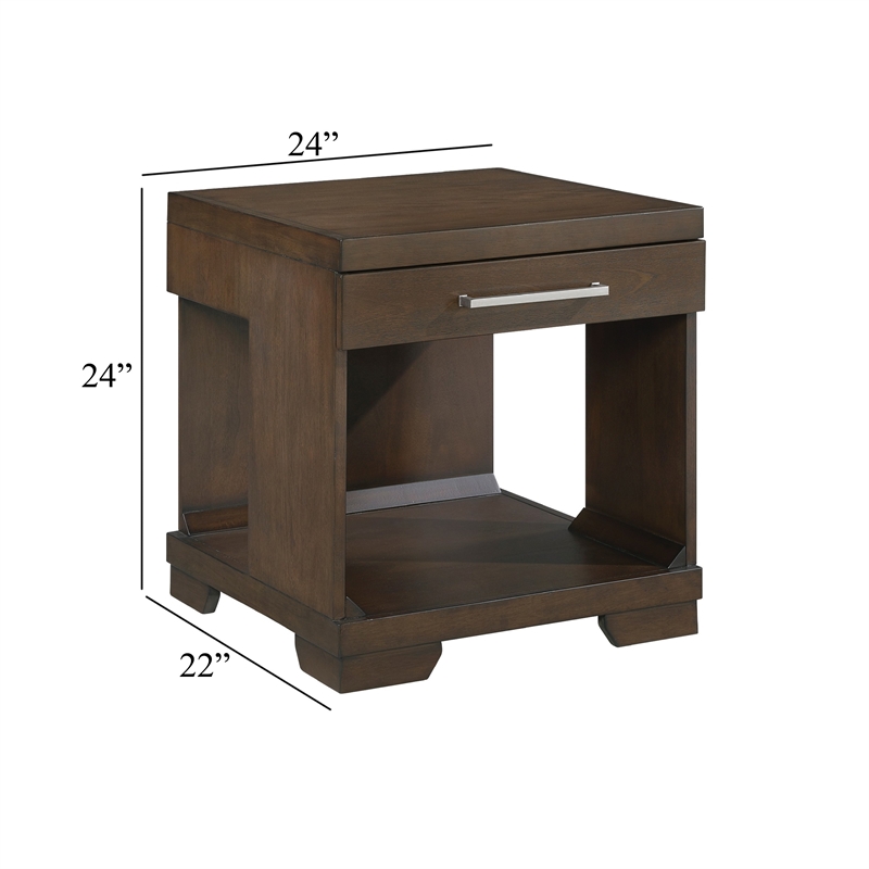 Side End Table- 24 Inch Top- 1 Drawer with Handle- Espresso Brown