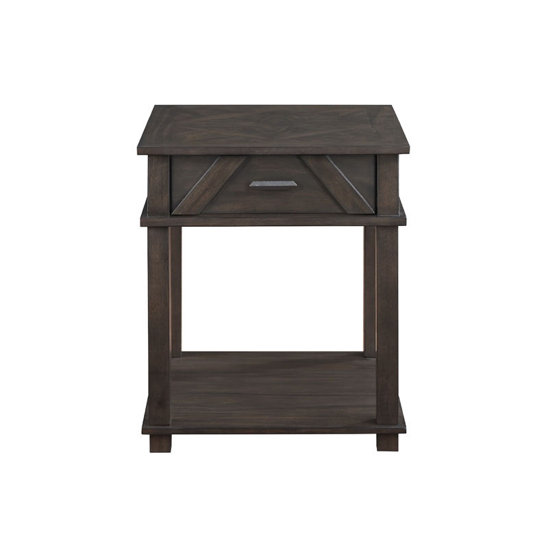 Side End Table- 24 Inch- 1 Drawer with Lower Open Shelf- Brown