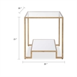 Side End Table- 20 Inch Square Glass Top- Open Shelf- Antique Gold