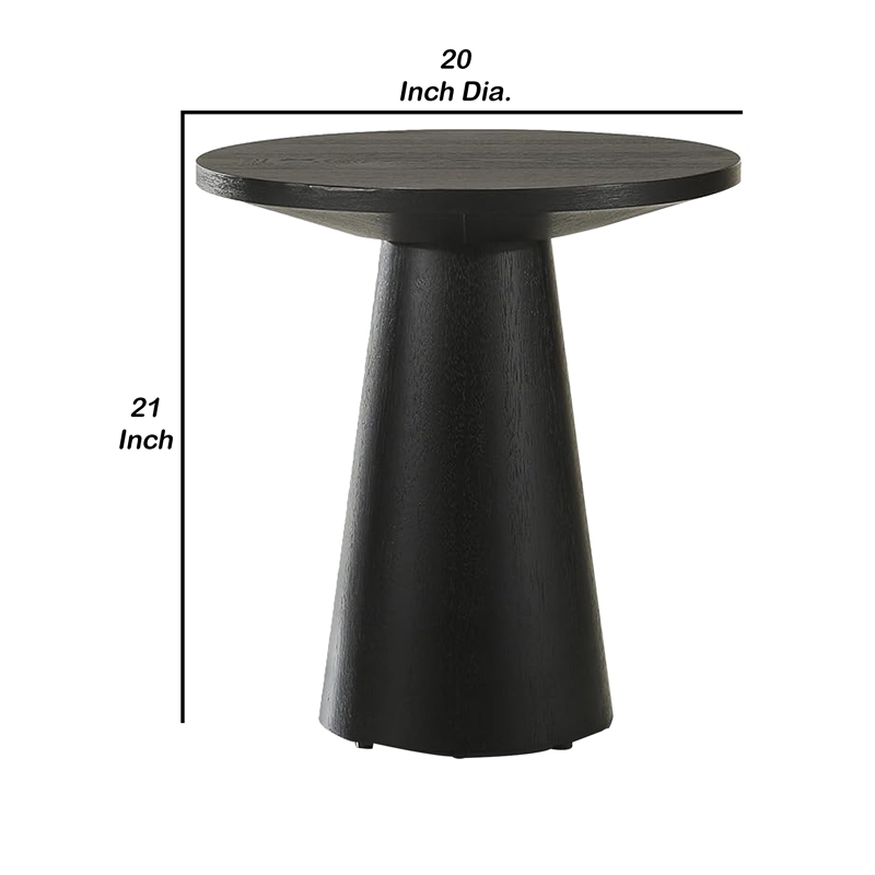 Side End Table- Cone Pedestal Base- 20 Inch Round Top in Black