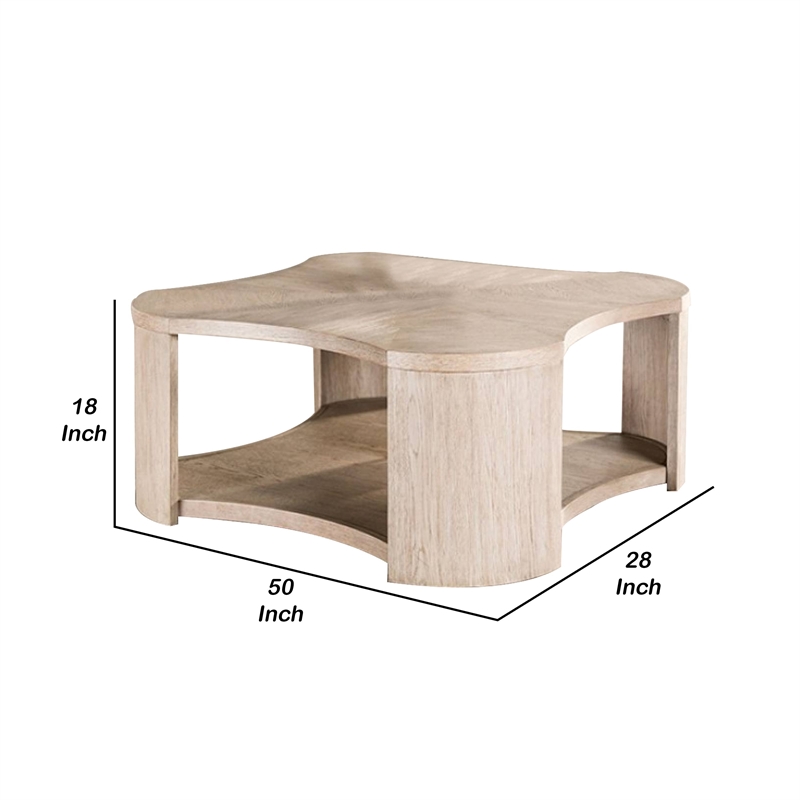 Cocktail Table- Open Lower Shelf- 50 Inch Oval Oak Brown Wood Top