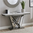 Sofa Console Table- Beveled Faux Marble- Chrome Steel V-Base