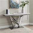 Sofa Console Table- Beveled Faux Marble- Chrome Steel V-Base