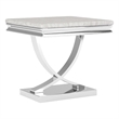 Side End Table- 24 Inch Faux Marble Top- Curved Chrome Pedestal