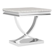 Side End Table- 24 Inch Faux Marble Top- Curved Chrome Pedestal