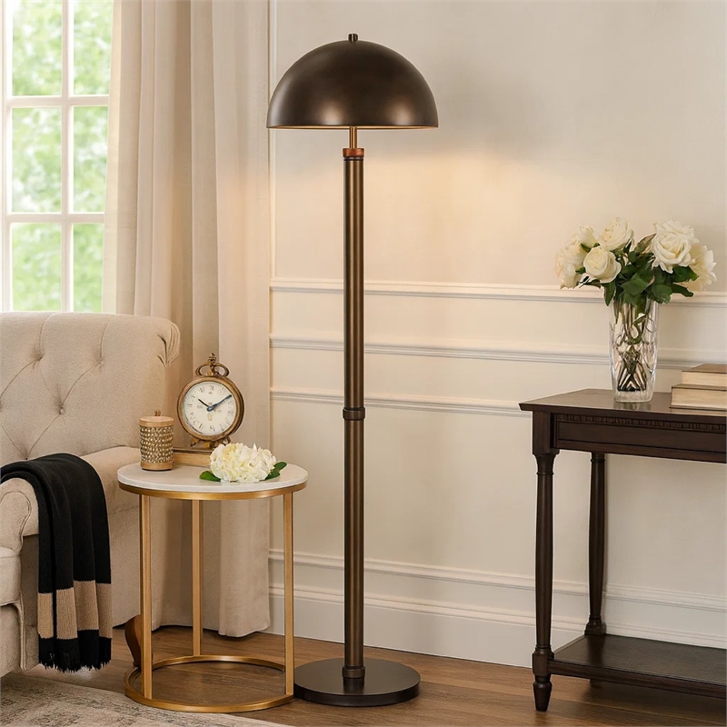 Modern Floor Lamp with Dome Metal Shade- 59 Inch Dark Bronze