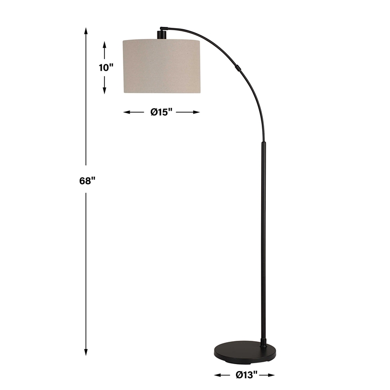 Floor Lamp- Off White Linen Shade- Black Metal Frame- 68 Inch