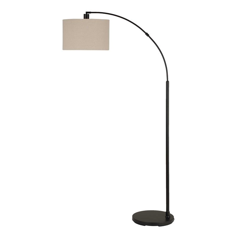 Floor Lamp- Off White Linen Shade- Black Metal Frame- 68 Inch