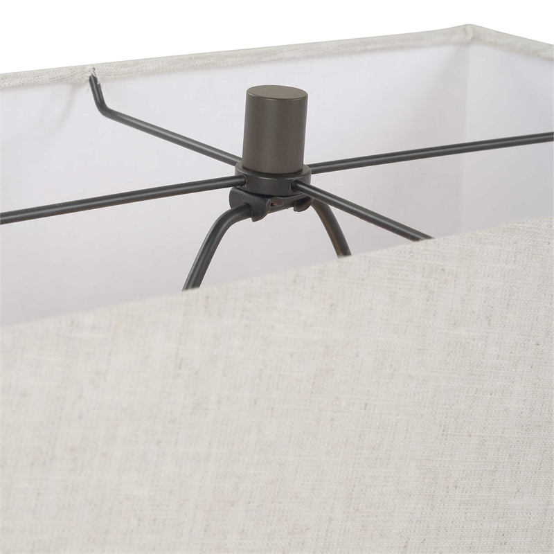 Sculpture Table Lamp- Beige Linen Shade- 29 Inch Black Iron