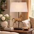 Sculpture Table Lamp- Beige Linen Shade- 29 Inch Black Iron