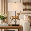 Sculpture Table Lamp- Beige Linen Shade- 29 Inch Black Iron