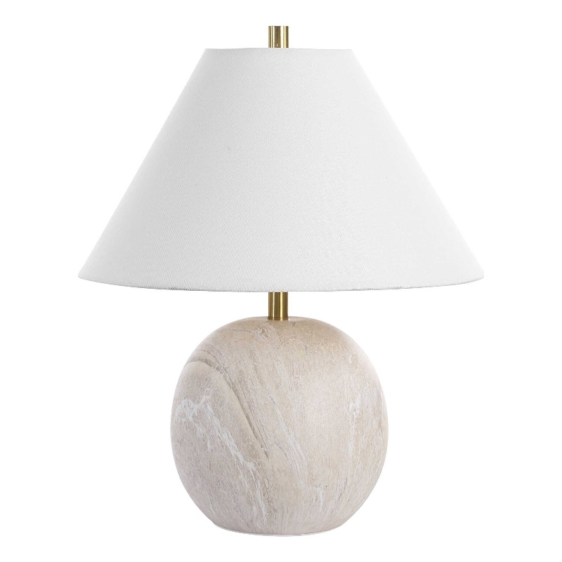 Table Lamp- Water Marble Ceramic and White Linen Shade- 17 Inch