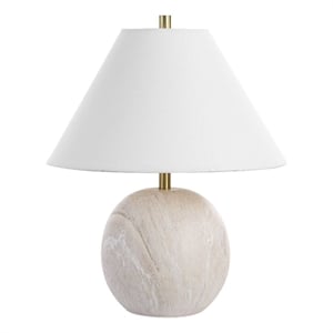 Table Lamp- Water Marble Ceramic and White Linen Shade- 17 Inch