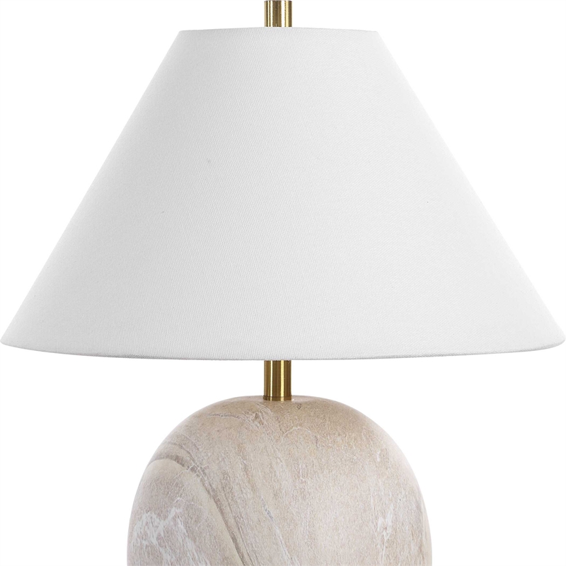 Table Lamp- Water Marble Ceramic and White Linen Shade- 17 Inch