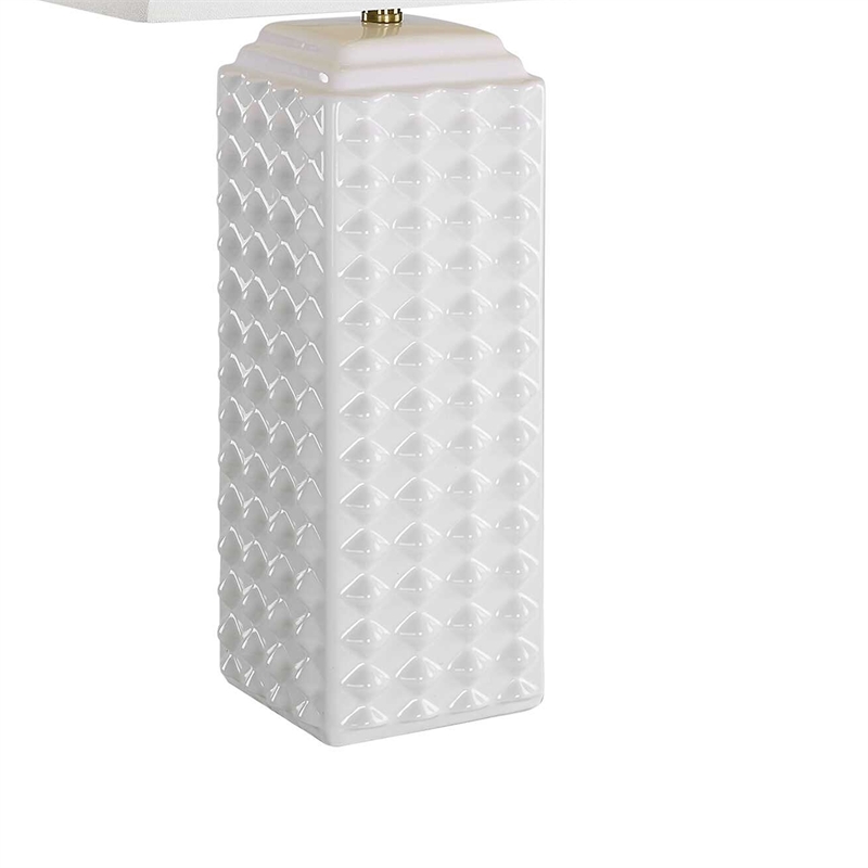 Table Lamp- Linen Shade- Gloss White Ceramic- 25 Inch