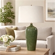 Table Lamp- Beige Linen Shade- Ceramic 28 Inch