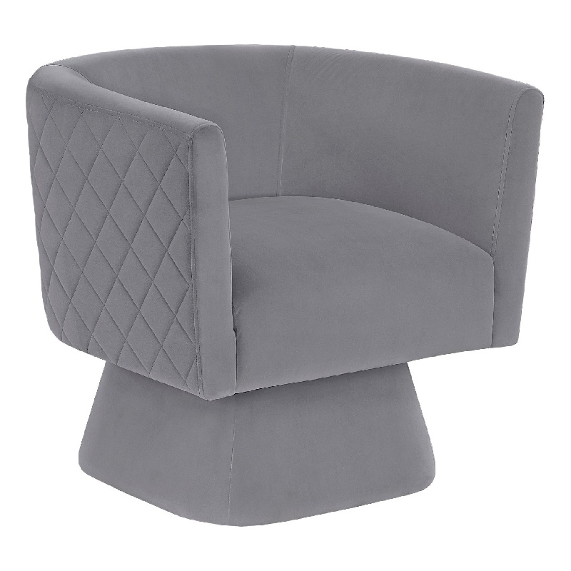 Swivel Accent Armchair- Diamond Stitch Back- Modern Gray Velvet