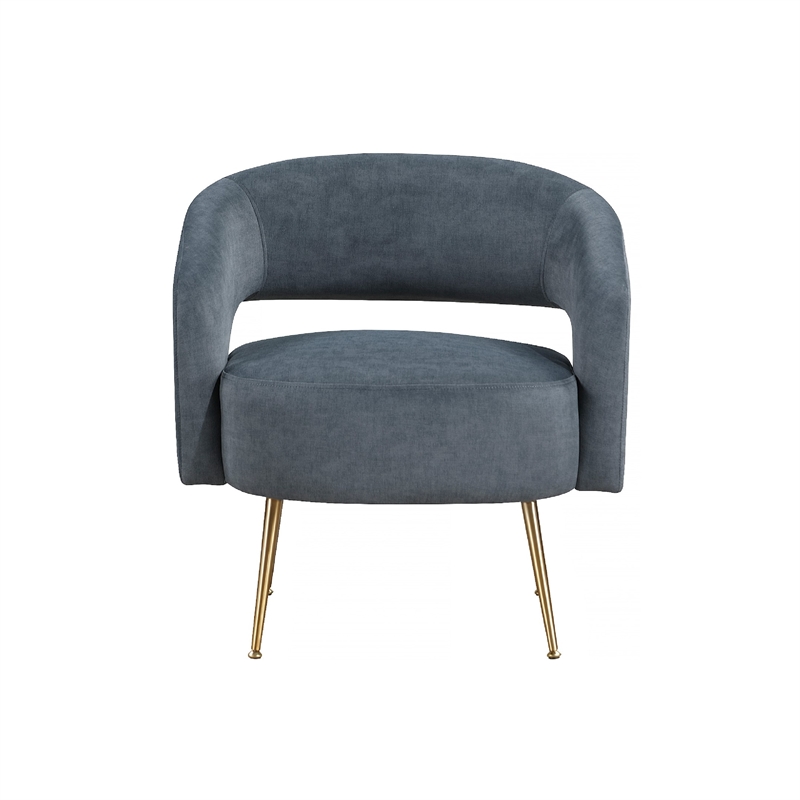 Accent Chair- Curved Open Back- Dark Gray Velvet- Gold Metal Legs