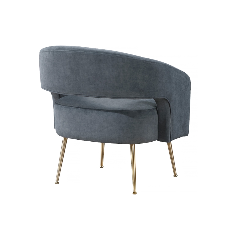 Accent Chair- Curved Open Back- Dark Gray Velvet- Gold Metal Legs