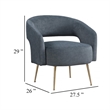 Accent Chair- Curved Open Back- Dark Gray Velvet- Gold Metal Legs