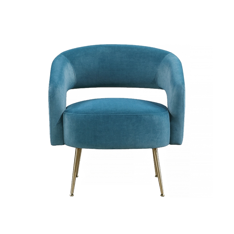Accent Chair- Curved Open Back- Teal Blue Velvet- Gold Metal Legs