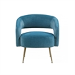 Accent Chair- Curved Open Back- Teal Blue Velvet- Gold Metal Legs