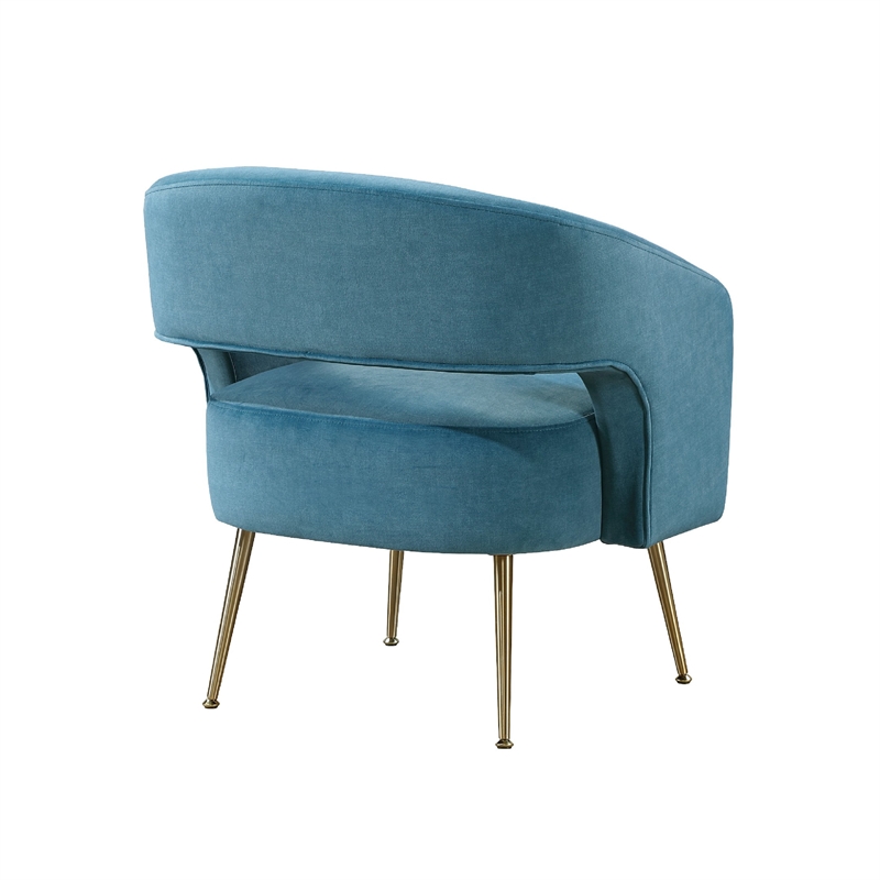 Accent Chair- Curved Open Back- Teal Blue Velvet- Gold Metal Legs