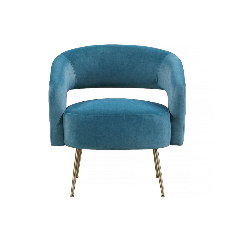 Accent Chair- Curved Open Back- Teal Blue Velvet- Gold Metal Legs